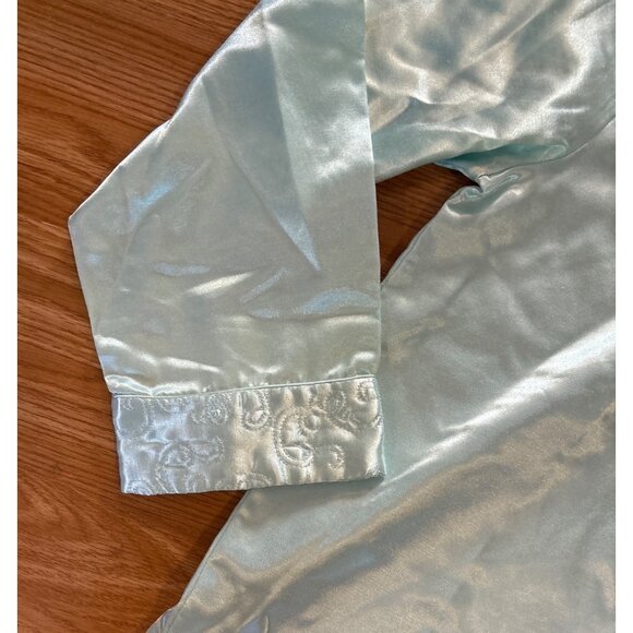 Vanity Fair Pajama Set Silky Mint Green Embroidered Med (10-12) Button Pockets - Picture 3 of 13